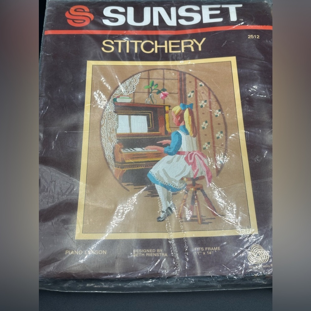 Vintage 1982 Sunset Stitchery "Piano Lesson"  Kit~11" x 14" NEW
